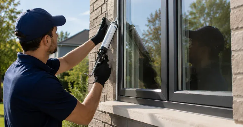 Aluminum window frame with double glazed insulated glass unit installed in a residential wall in Elmvale, Springwater