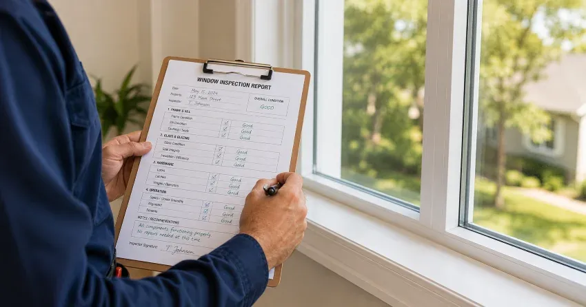 technician inspecting window seal and frame in Minesing, Springwater