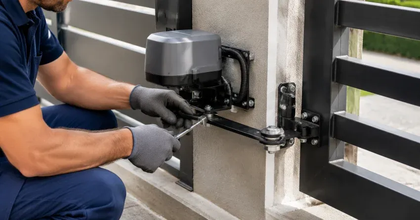 technician diagnosing automatic gate motor and control panel in Minesing, Springwater