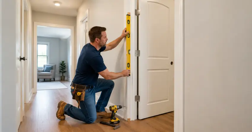 technician installing a pre-hung interior door in a home hallway Elmvale, Springwater