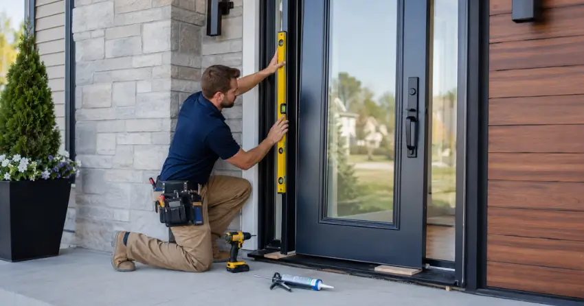 glass outside door installation with energy-efficient double-pane glazing in Midhurst, Springwater