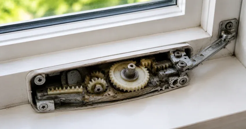 technician replacing casement window crank operator in Minesing, Springwater home