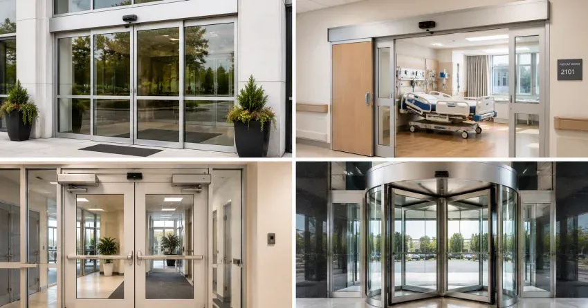 automatic door services technician completing system diagnostic in Springwater
